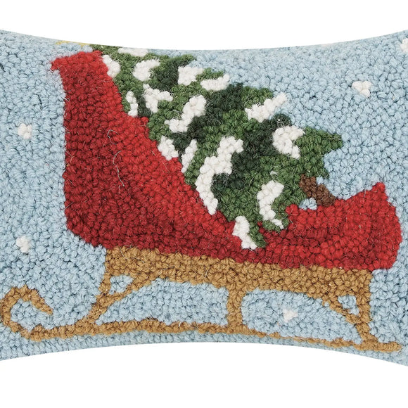 Red Sleigh With Xmas Tree Light Blue Sky Hook Pillow