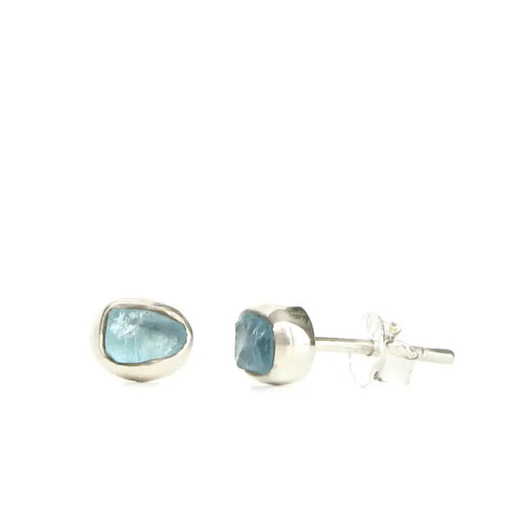 Rough Aquamarine Sterling Silver Studs