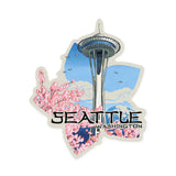 Seattle, Washington, Space Needle, Woodblock Sticker