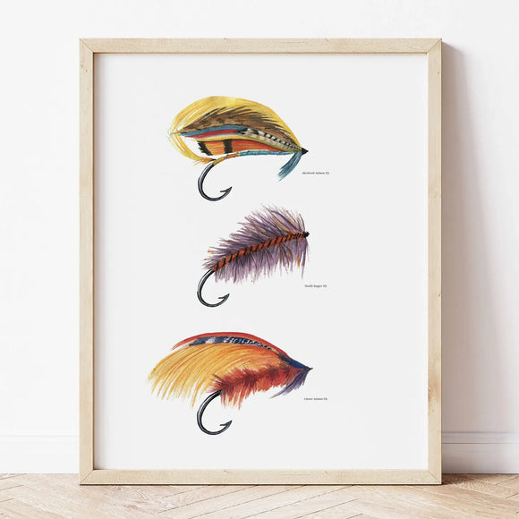 Salmon Fly Fishing Ties | Watercolor Illustration Art Print