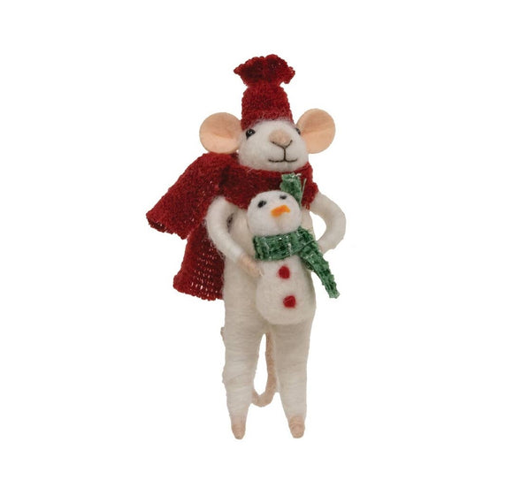 Christmas Mouse & Baby Snowman Felted Ornament