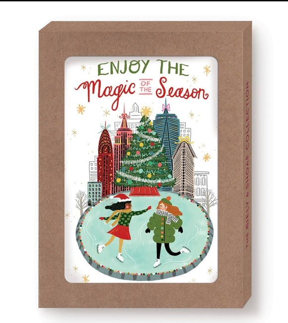 City Ice Skaters Boxed Holiday Cards