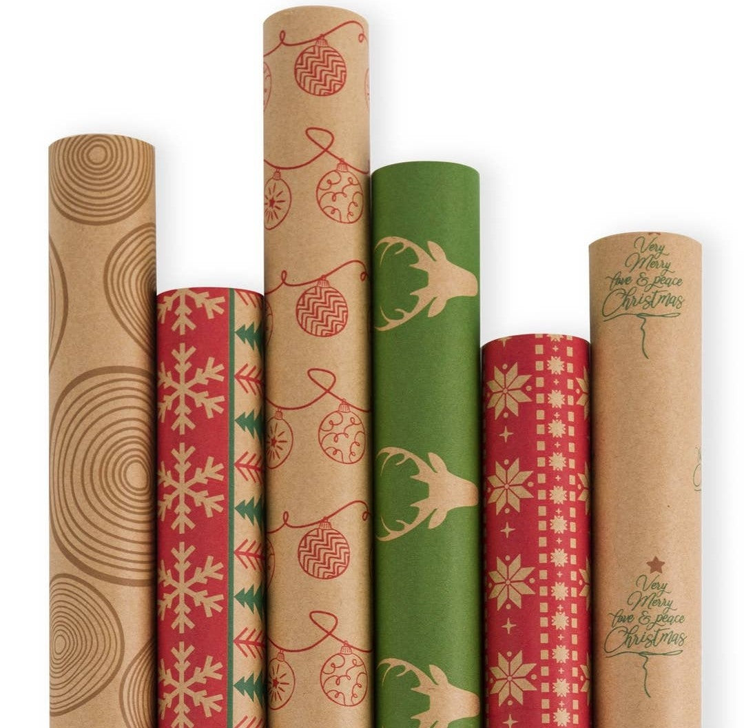 Classic Holiday Kraft Wrapping Paper Bundle