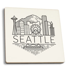 Seattle, WA Skyline Simple Lines Ceramic Coaster