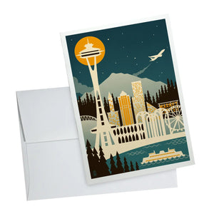 Seattle Washington Retro Skyline Greeting Card