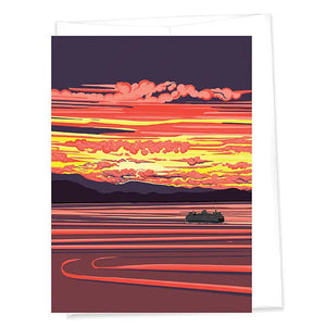 Shimmering Sea WA Ferry at Sunset Greeting Card