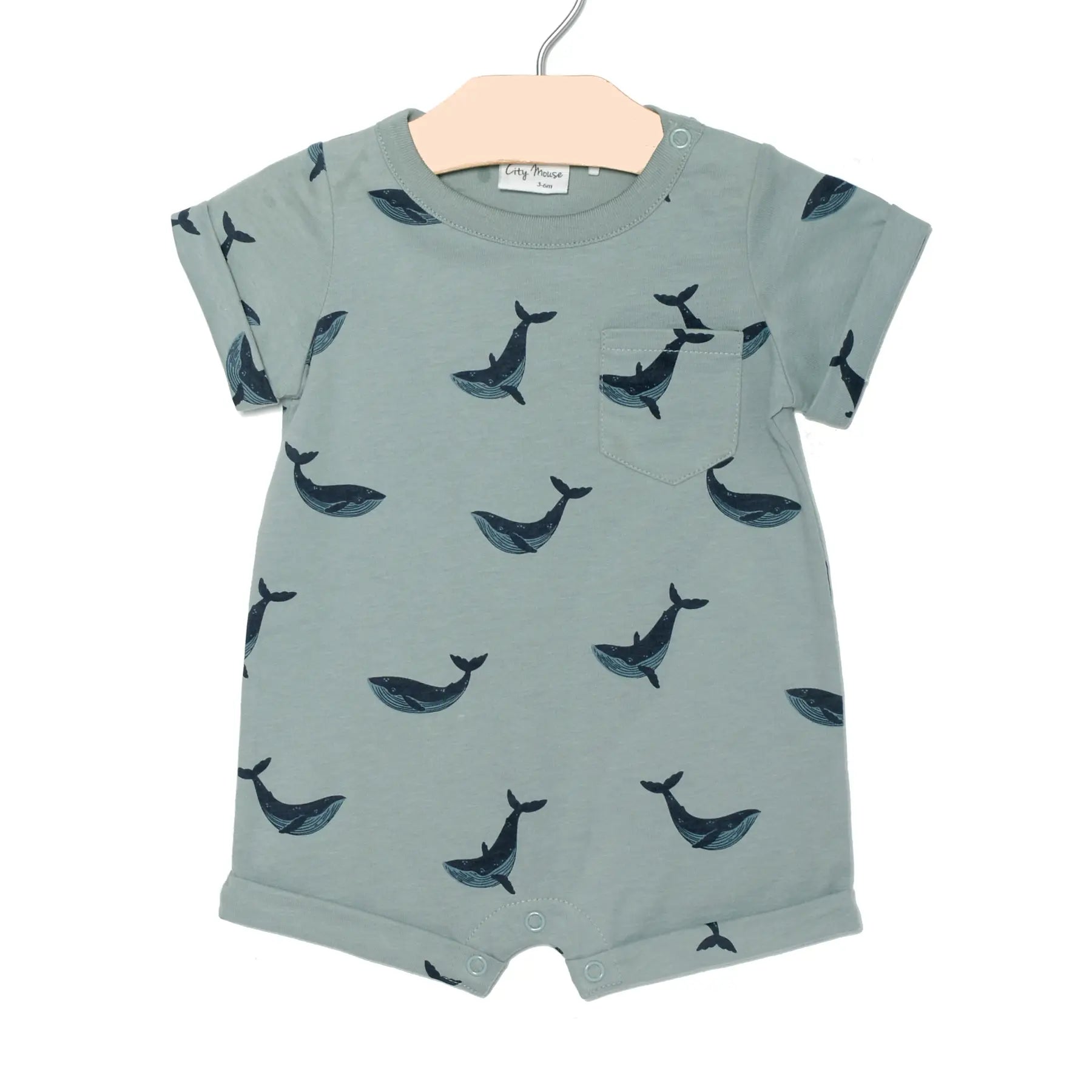 Baby Spring Short Sleeve Romper- Blue Whales