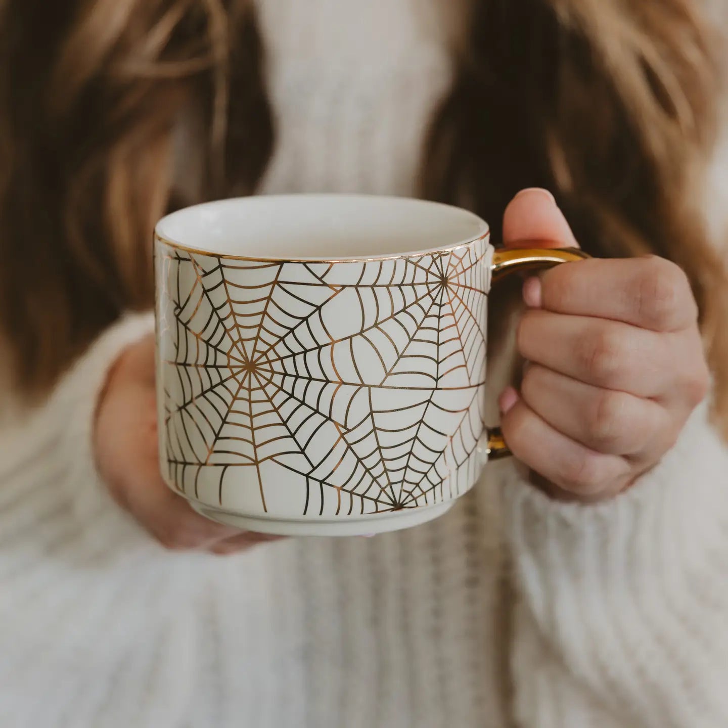 Gold Handle Spiderweb Coffee Mug