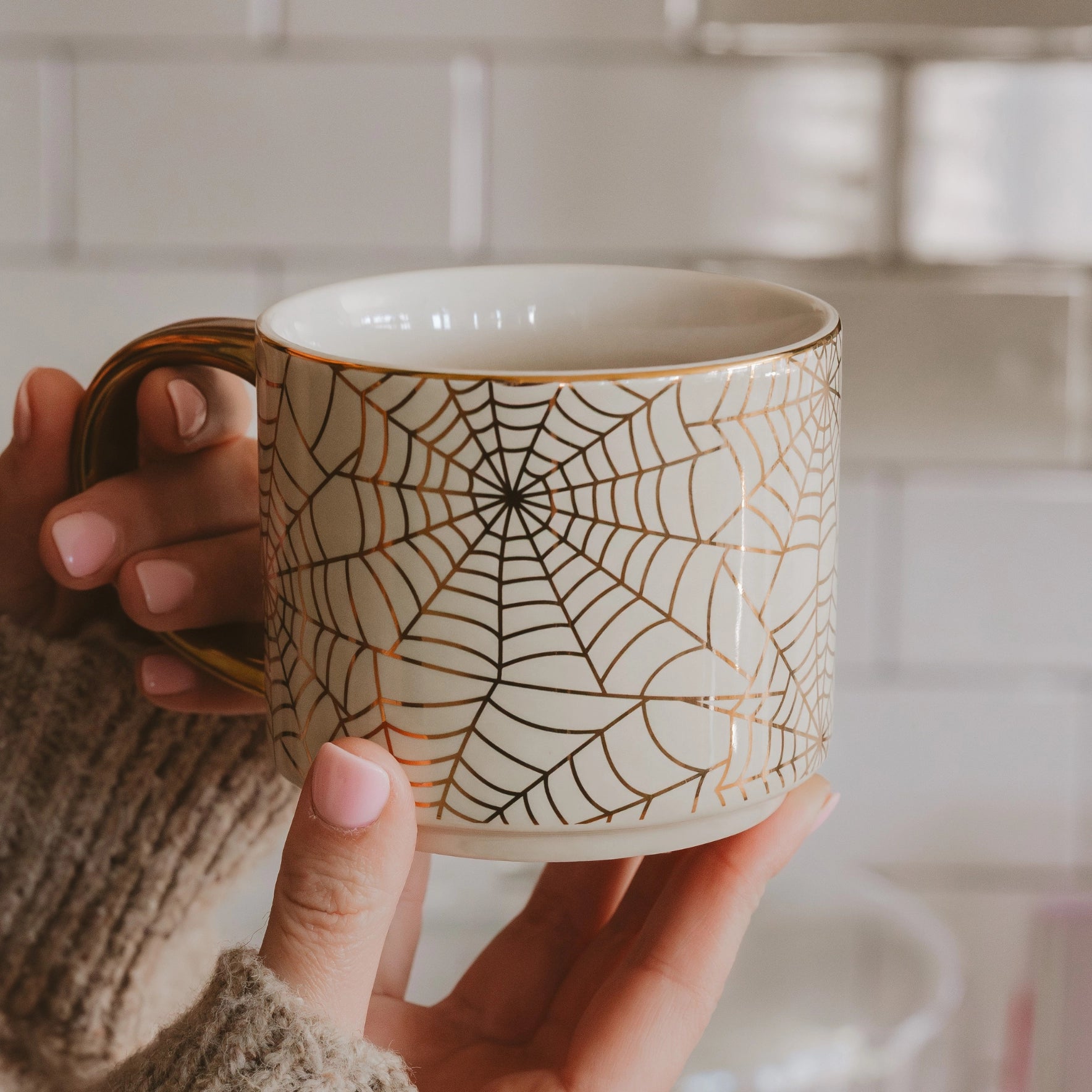 Gold Handle Spiderweb Coffee Mug