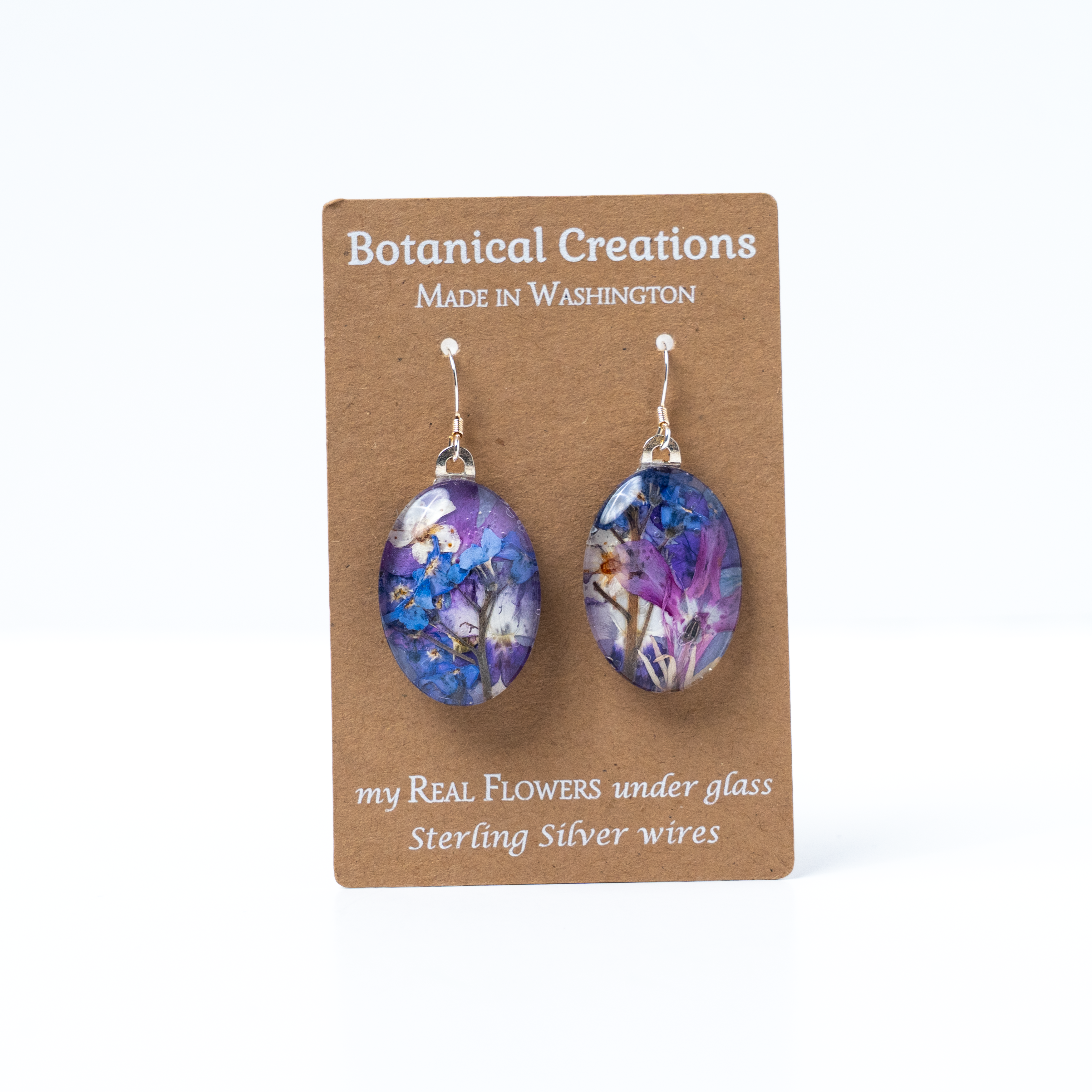 Pressed Daydream Medley Oval Dangle Earrings by Botanical Creations