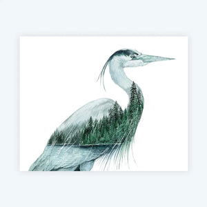 Standing Still" Great Blue Heron Watercolor Art Card