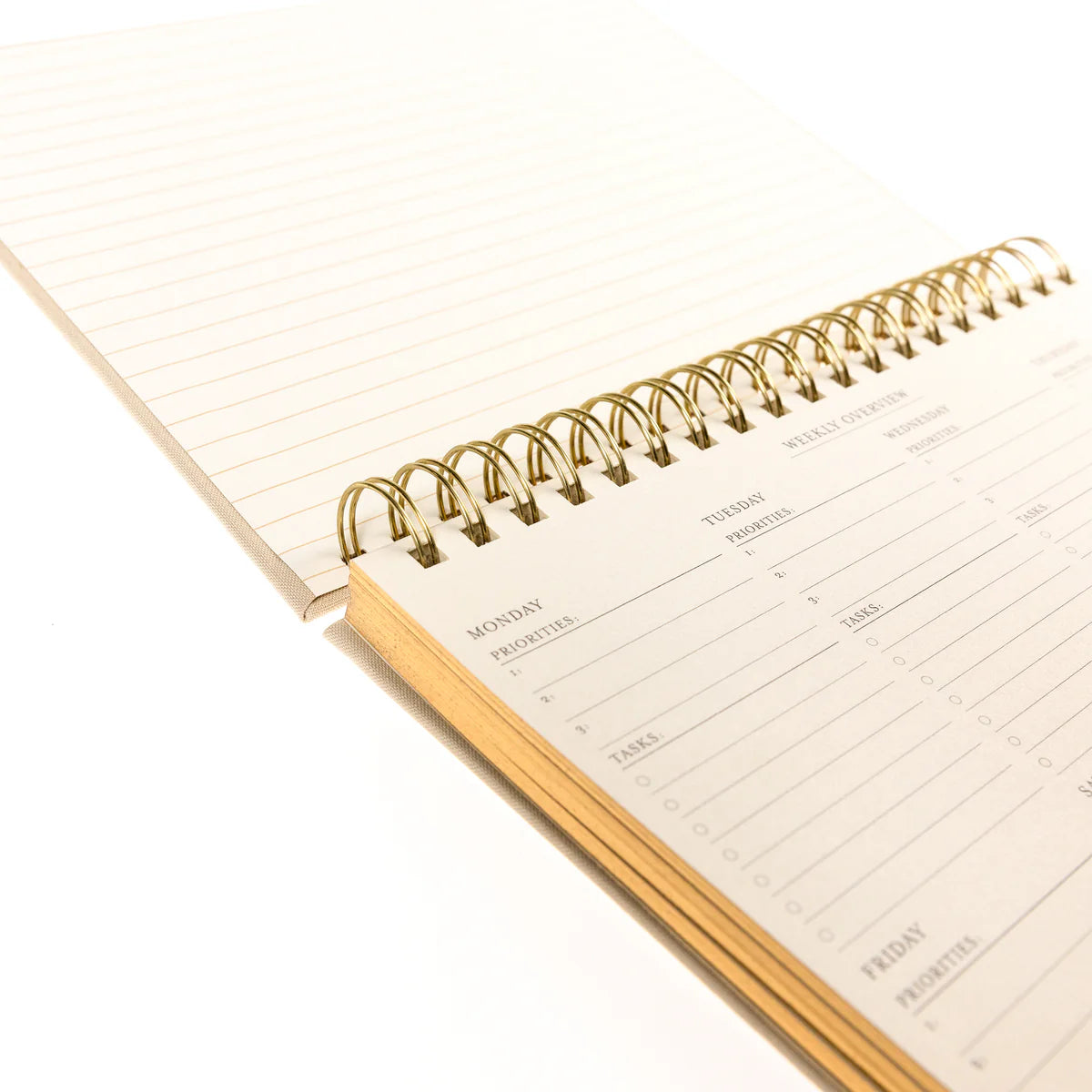 Taupe Fabric-Covered Spiral Weekly Desk Pad