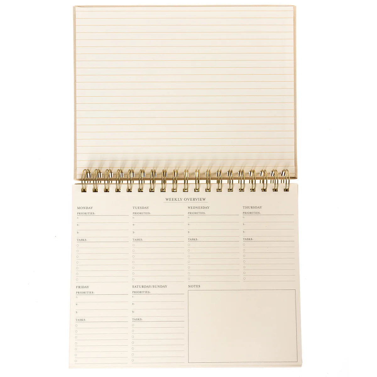 Taupe Fabric-Covered Spiral Weekly Desk Pad