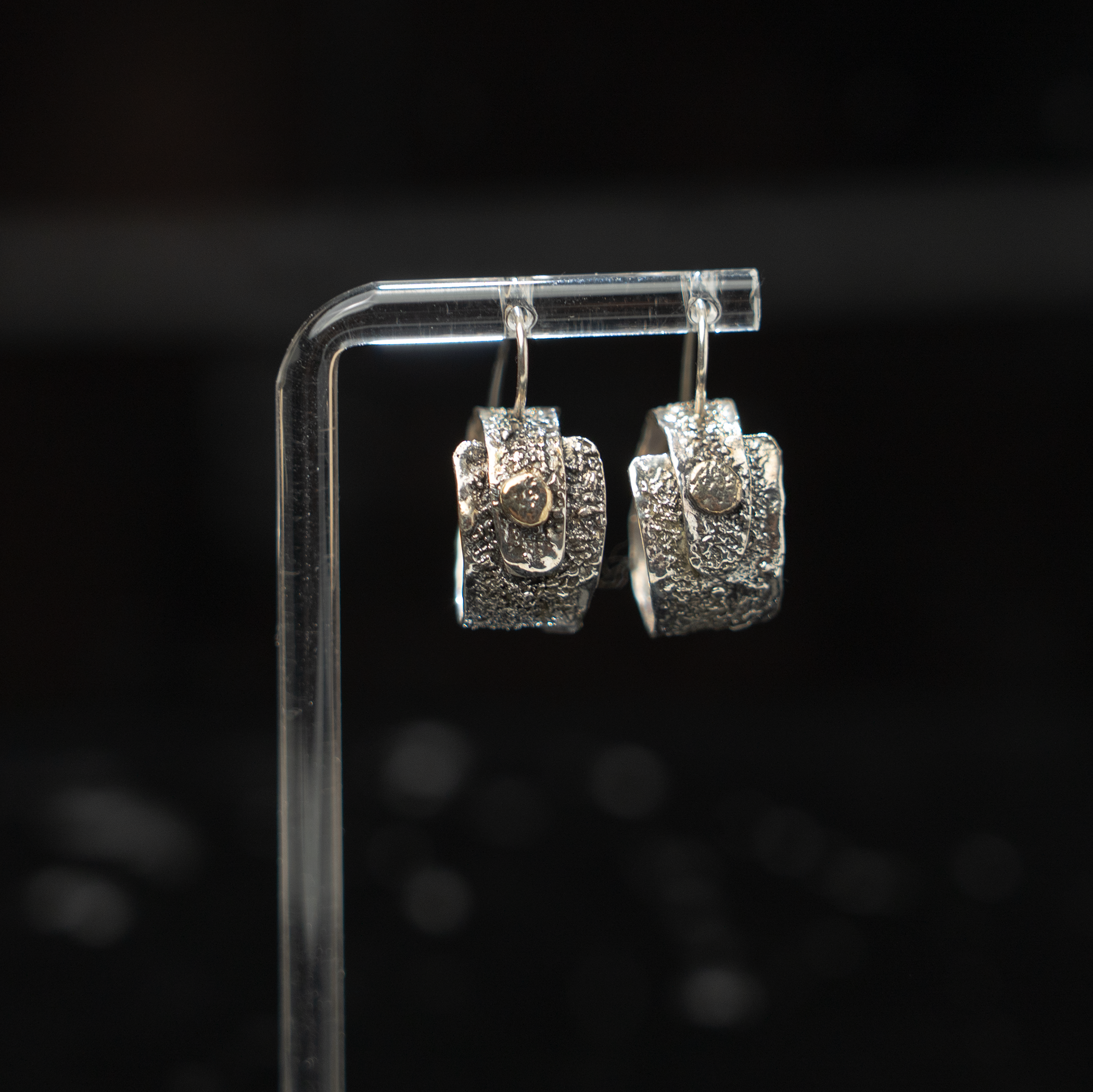 Tkhe Sterling Silver Hoop Dangle Earrings, Bronze Accents