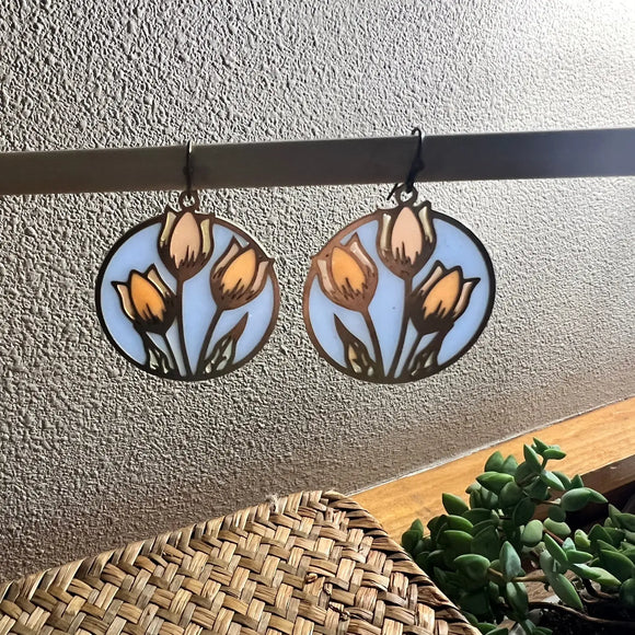 Tulips Stained Glass Resin Earrings