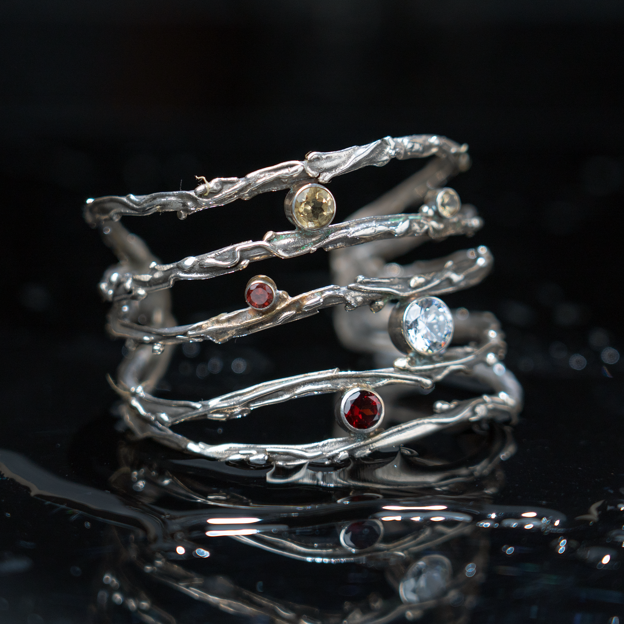 Twig Cuff with 5 Stones Fused clear garnet citrine