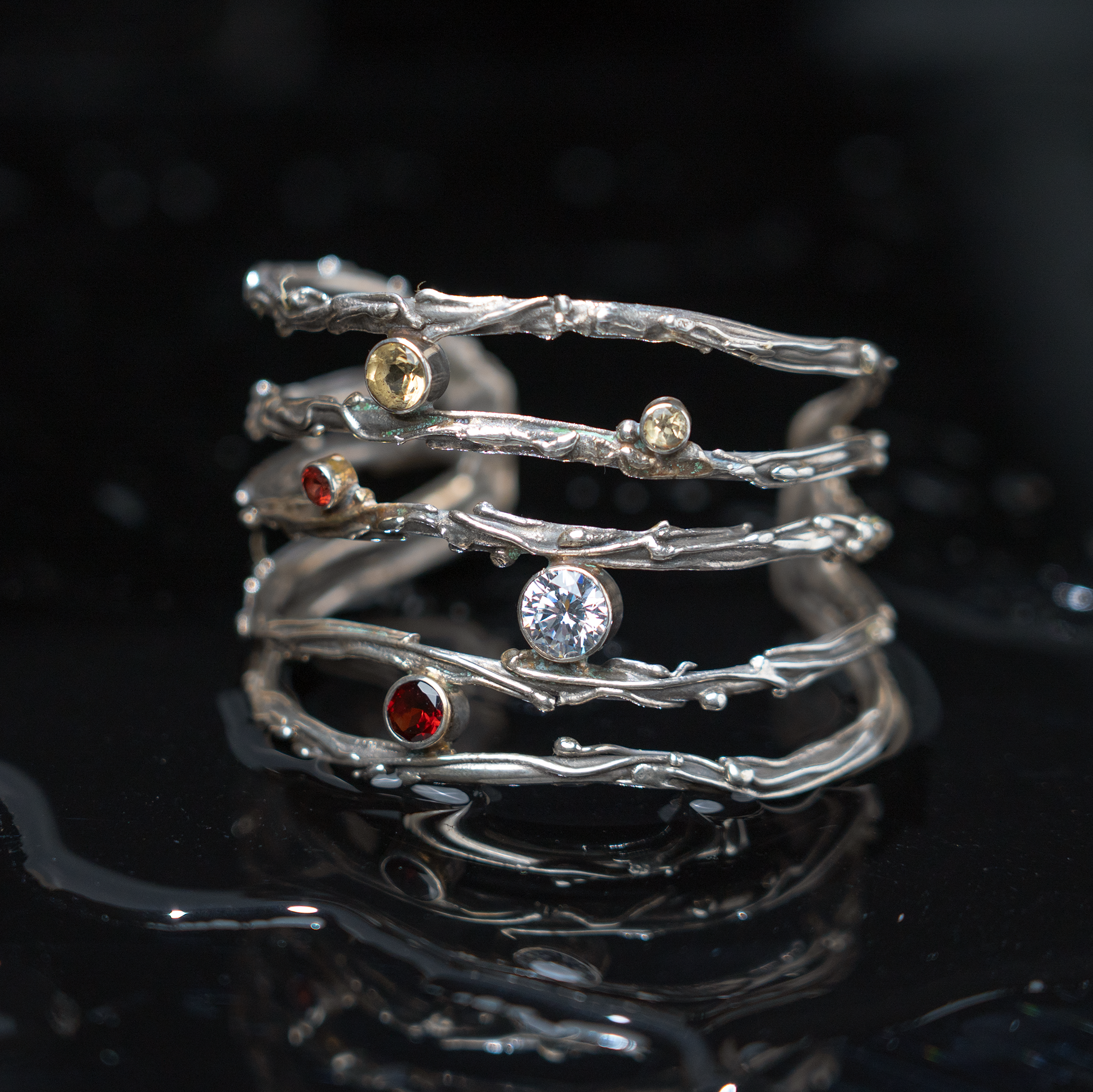 Twig Cuff with 5 Stones Fused clear garnet citrine
