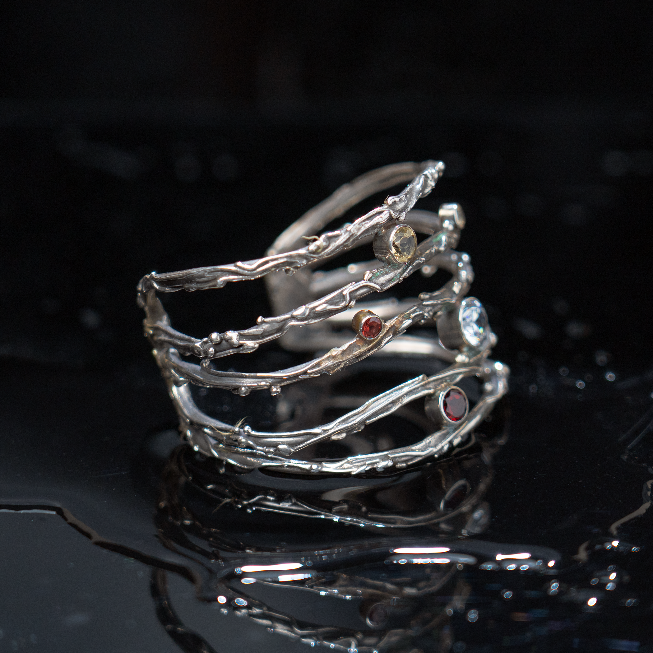 Twig Cuff with 5 Stones Fused clear garnet citrine