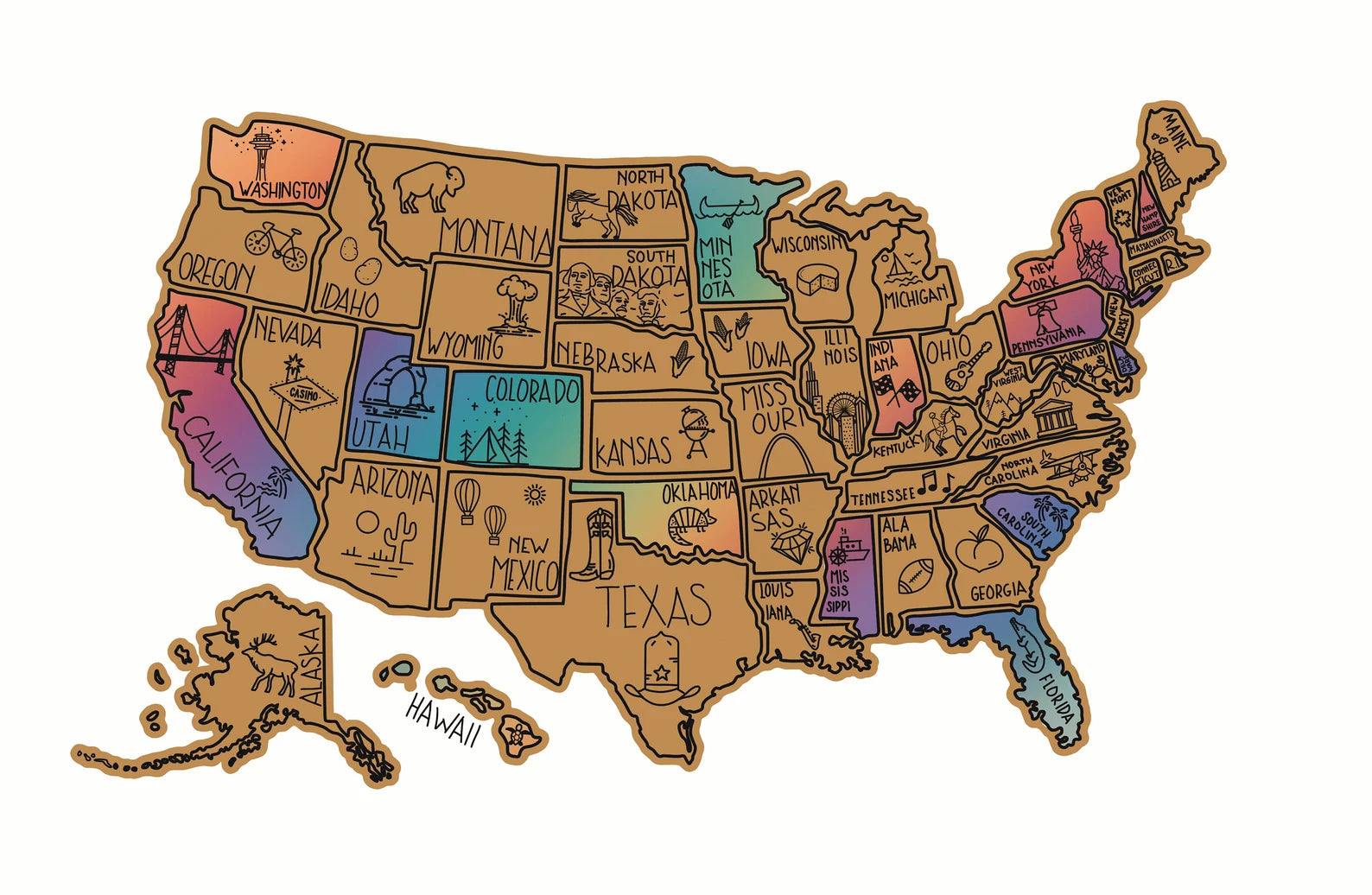 USA Scratch Off Map - Gold