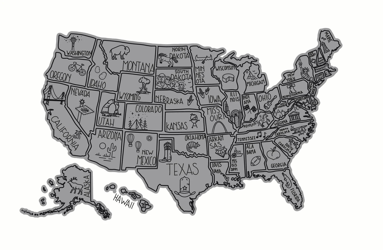 USA Scratch Off Map - Silver