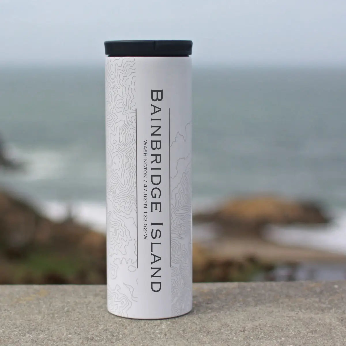 Bainbridge Island WA Map Tumbler in White