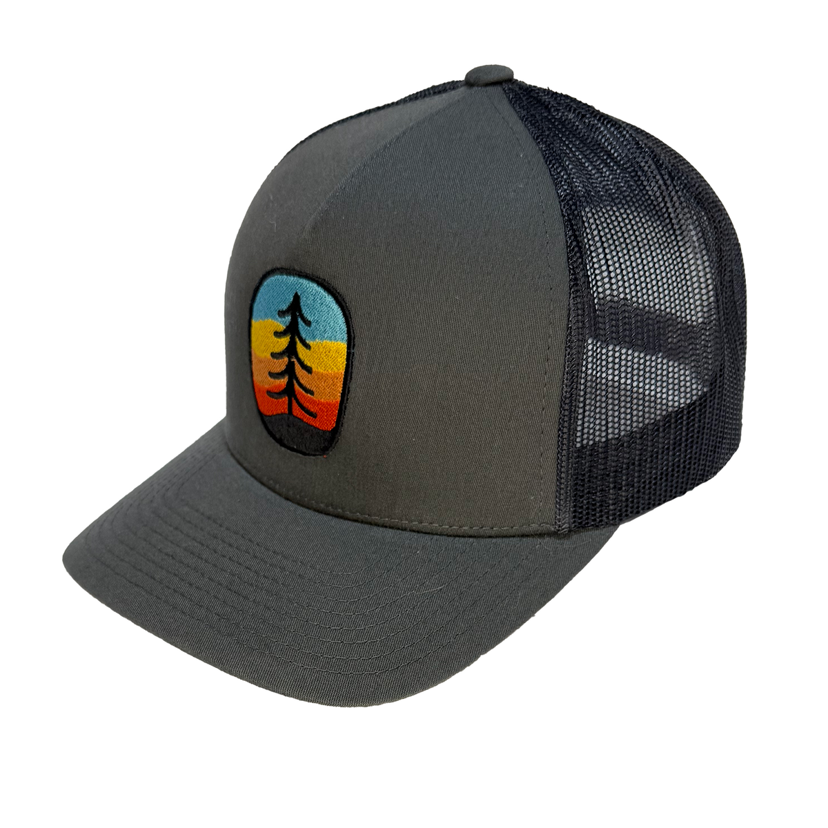 Rainbow Tree Curved Bill Trucker Hat: Black