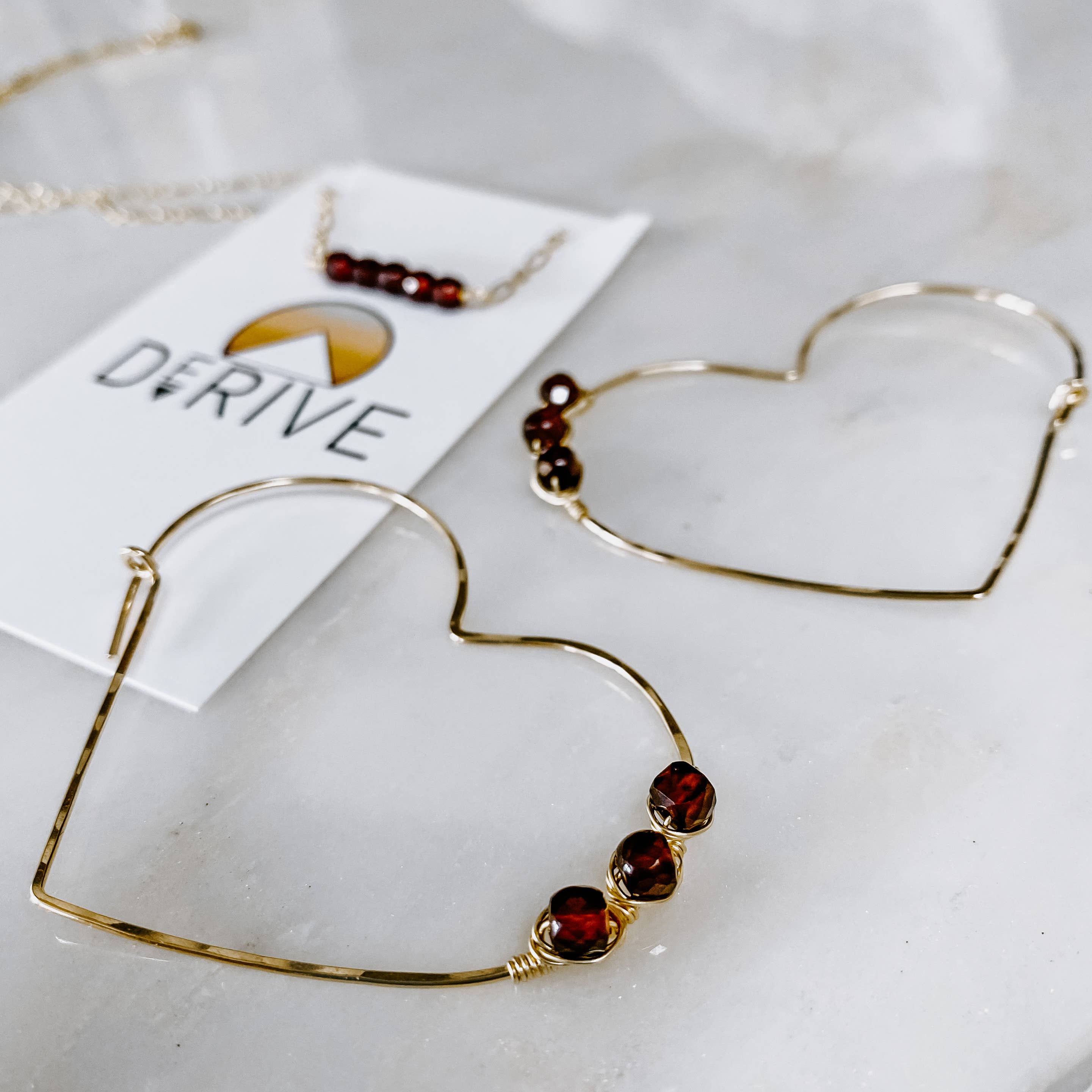 Large Heart Shaped Threaders with Garnets: Sterling Sliver