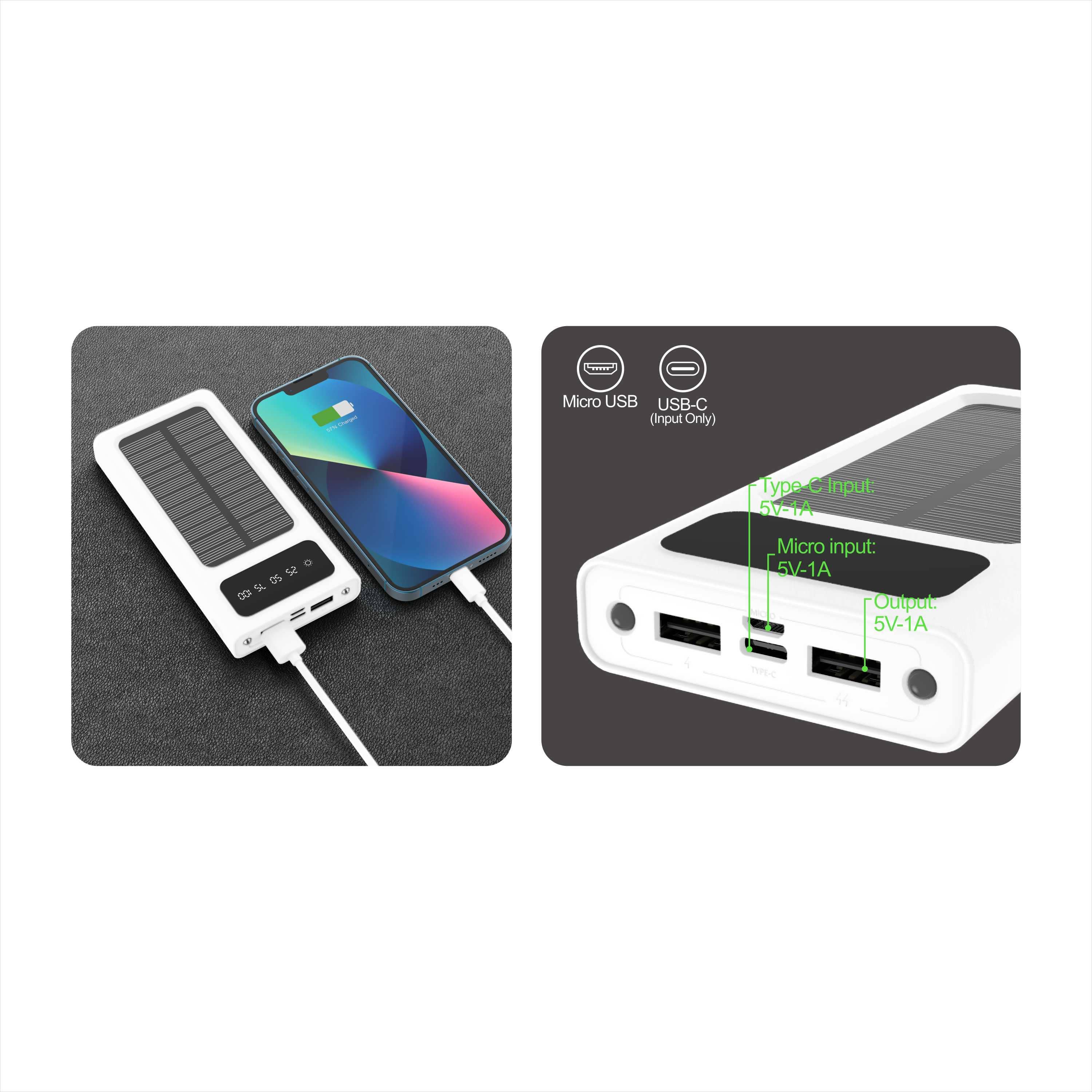 Mighty 10,000mAh Solar Power Bank with 4 Cables White MK106