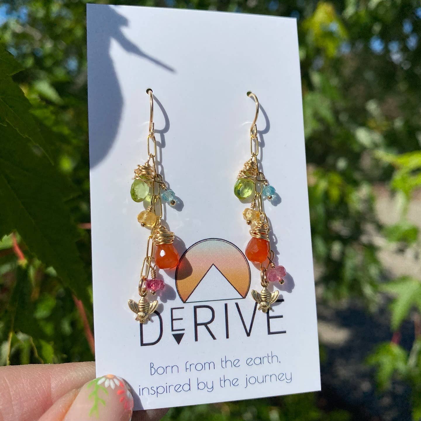 Wildflower Earrings with bee charm and mixed gemstones