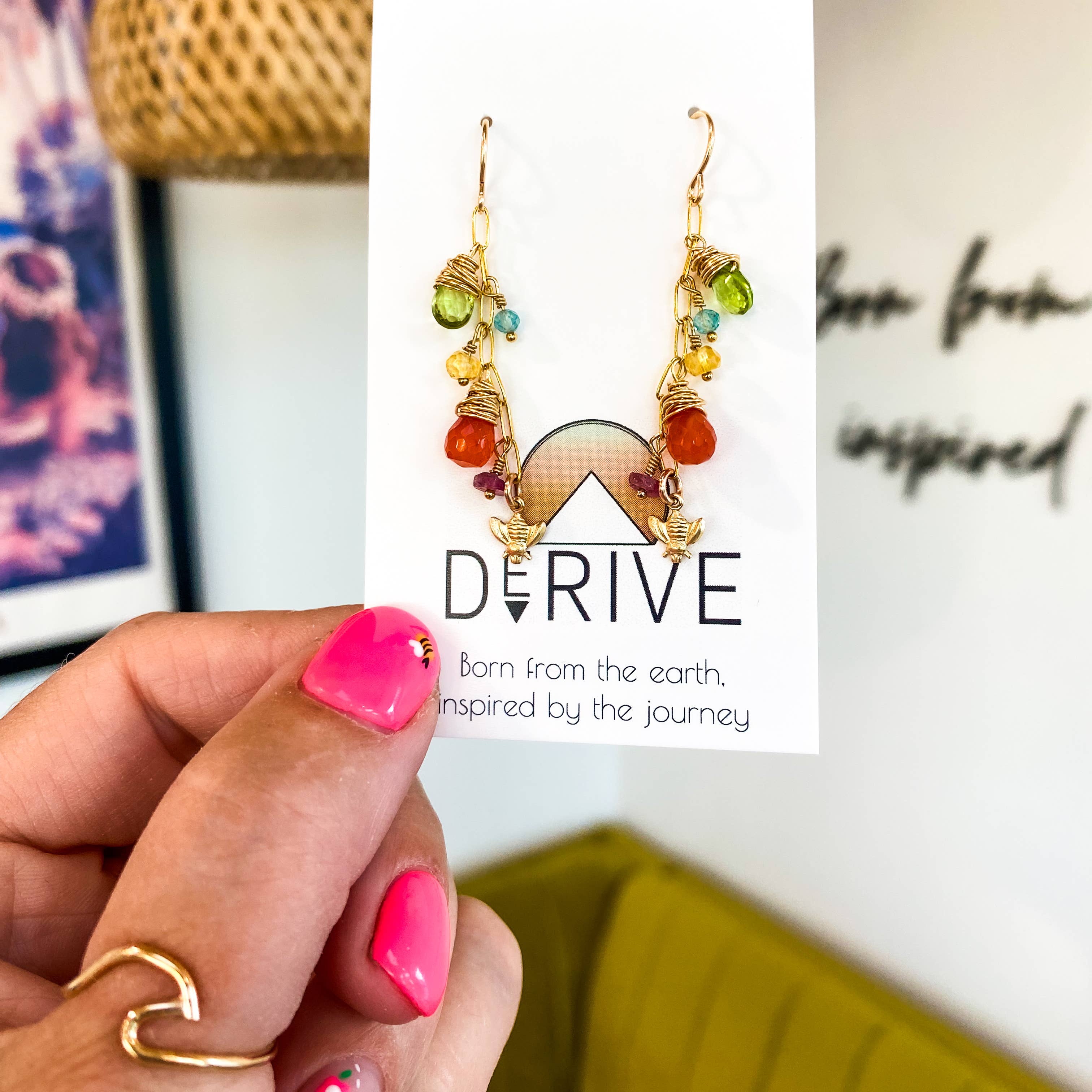Wildflower Earrings with bee charm and mixed gemstones