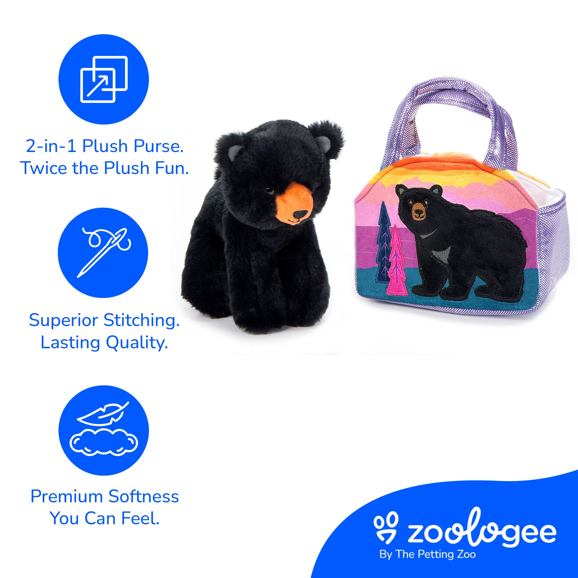 Plush Animal Set with Purse -  9" Black Bear