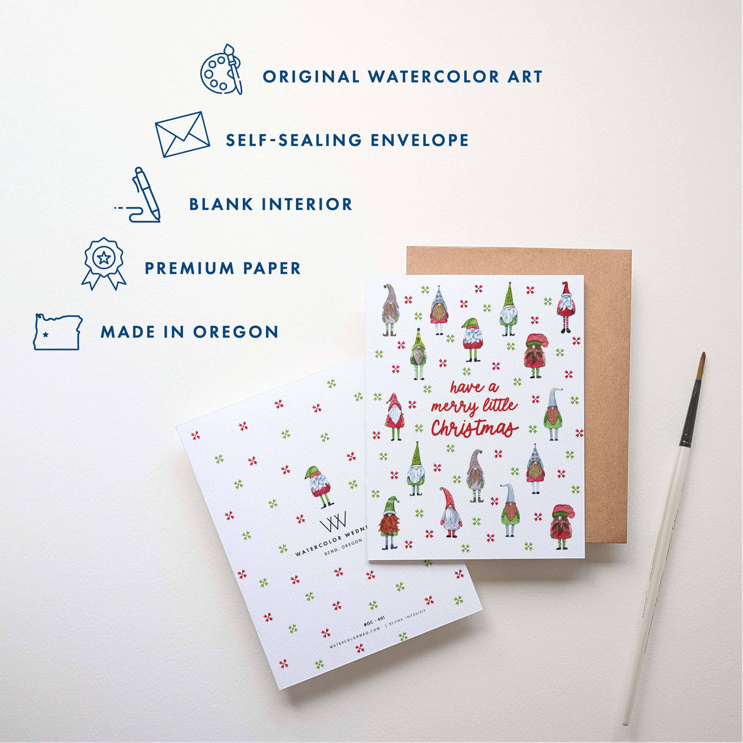 Gnome Christmas Card | Cute Holiday Merry Christmas Card: Single Card