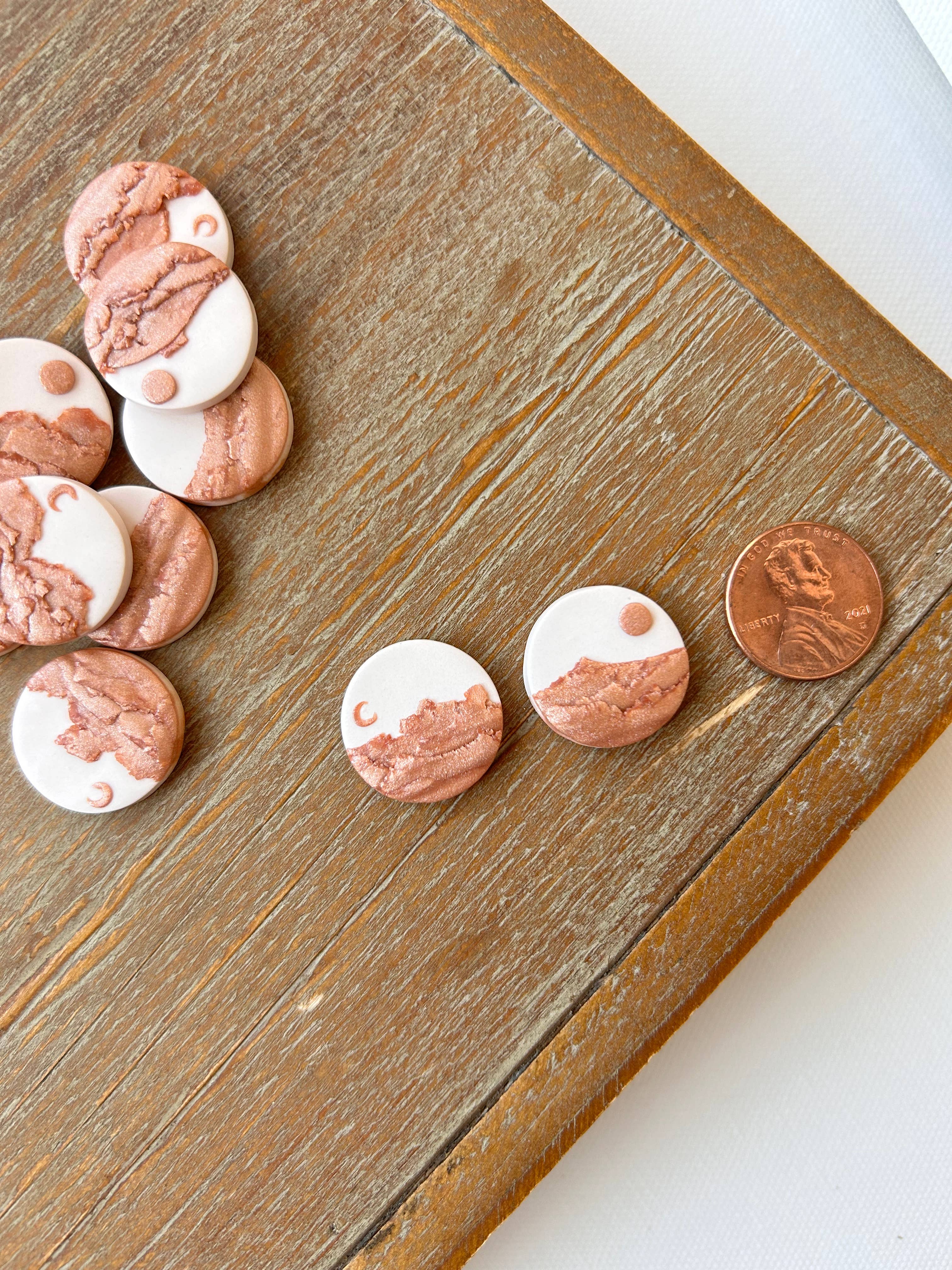 Copper Clay Landscape Earrings, Sun Moon Clay Earrings