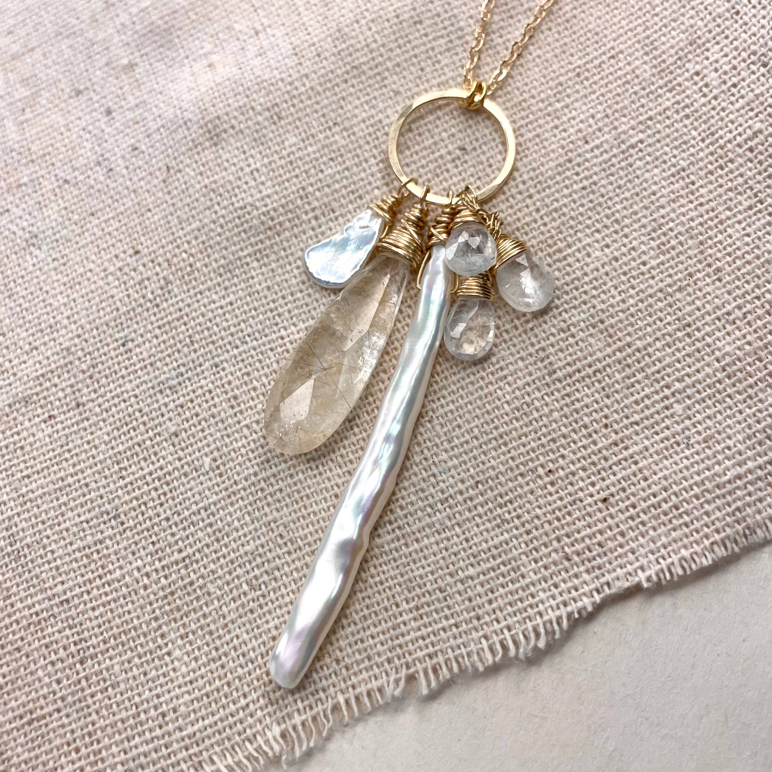 Pearl Cluster Long Necklace: Gold Filled
