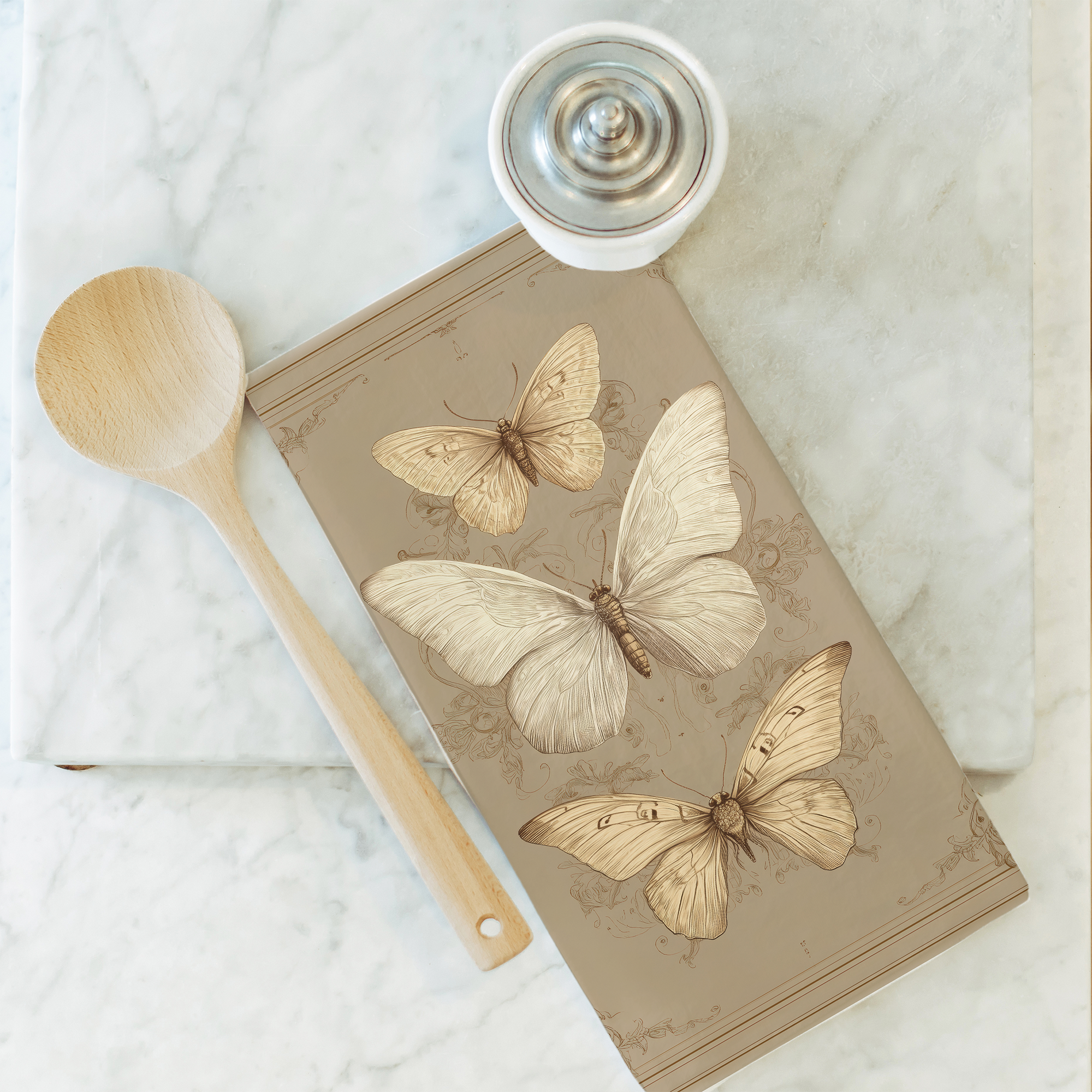Vintage Butterflies Tea Towel: White