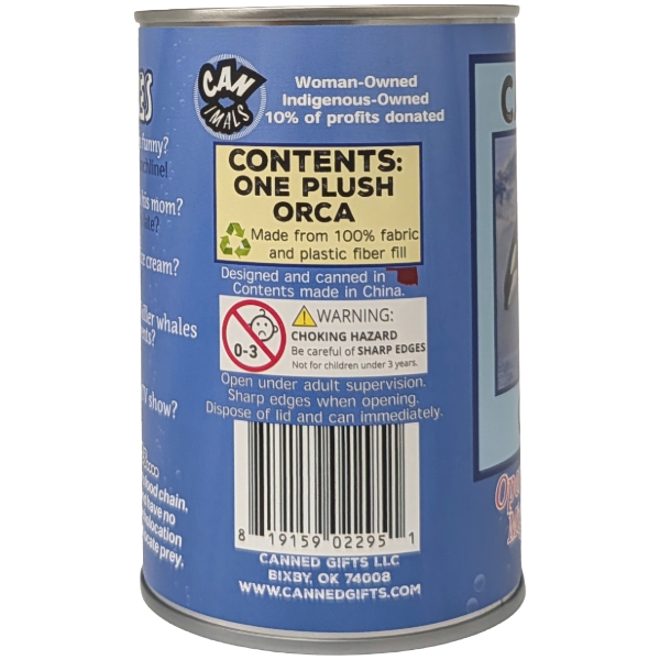 Finley the Canned Orca | Stuffed Animal Plush w/Jokes | Gift: Pop Top Lid