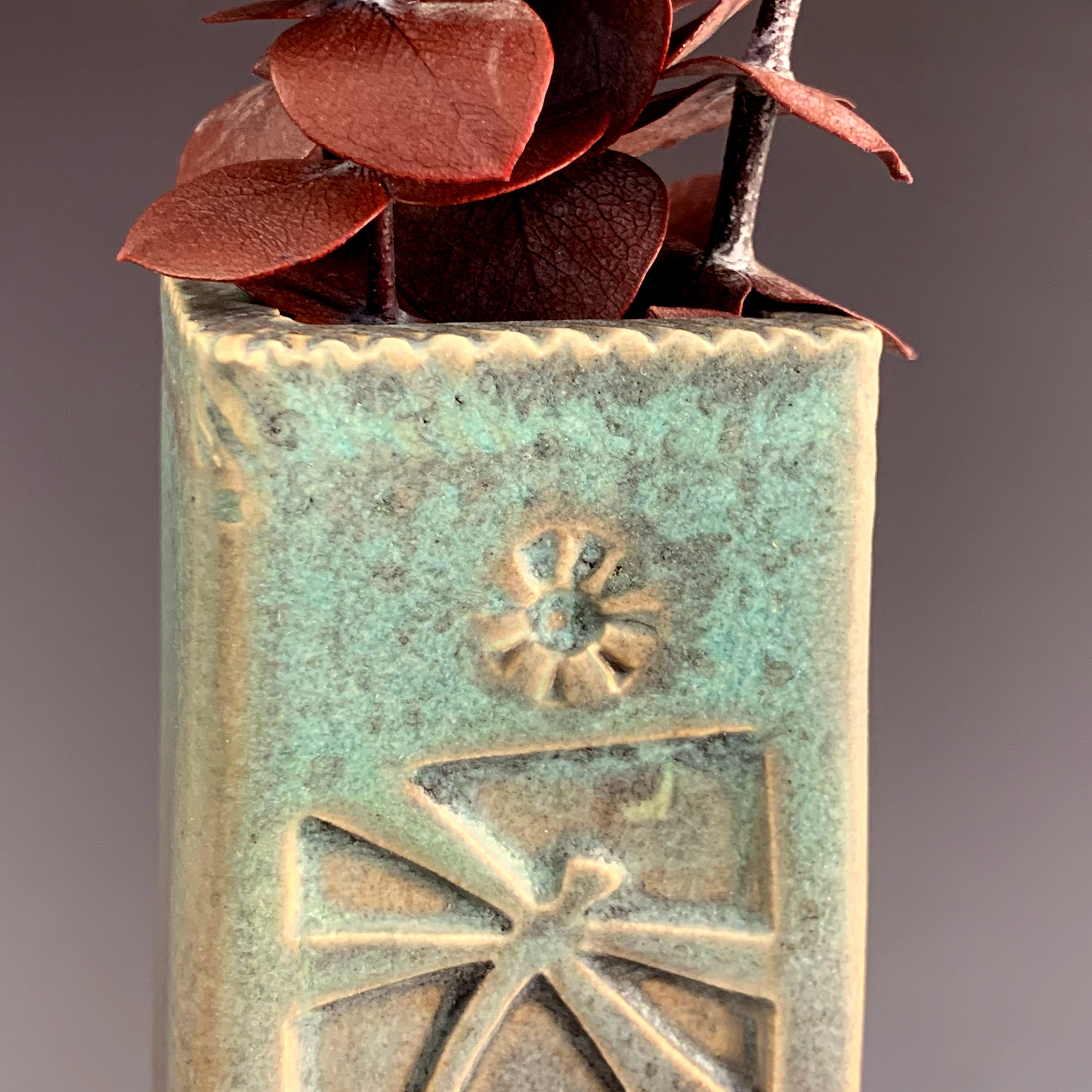 TSW - Tall Straight Wall Vase: Brown / Double Dragonfly