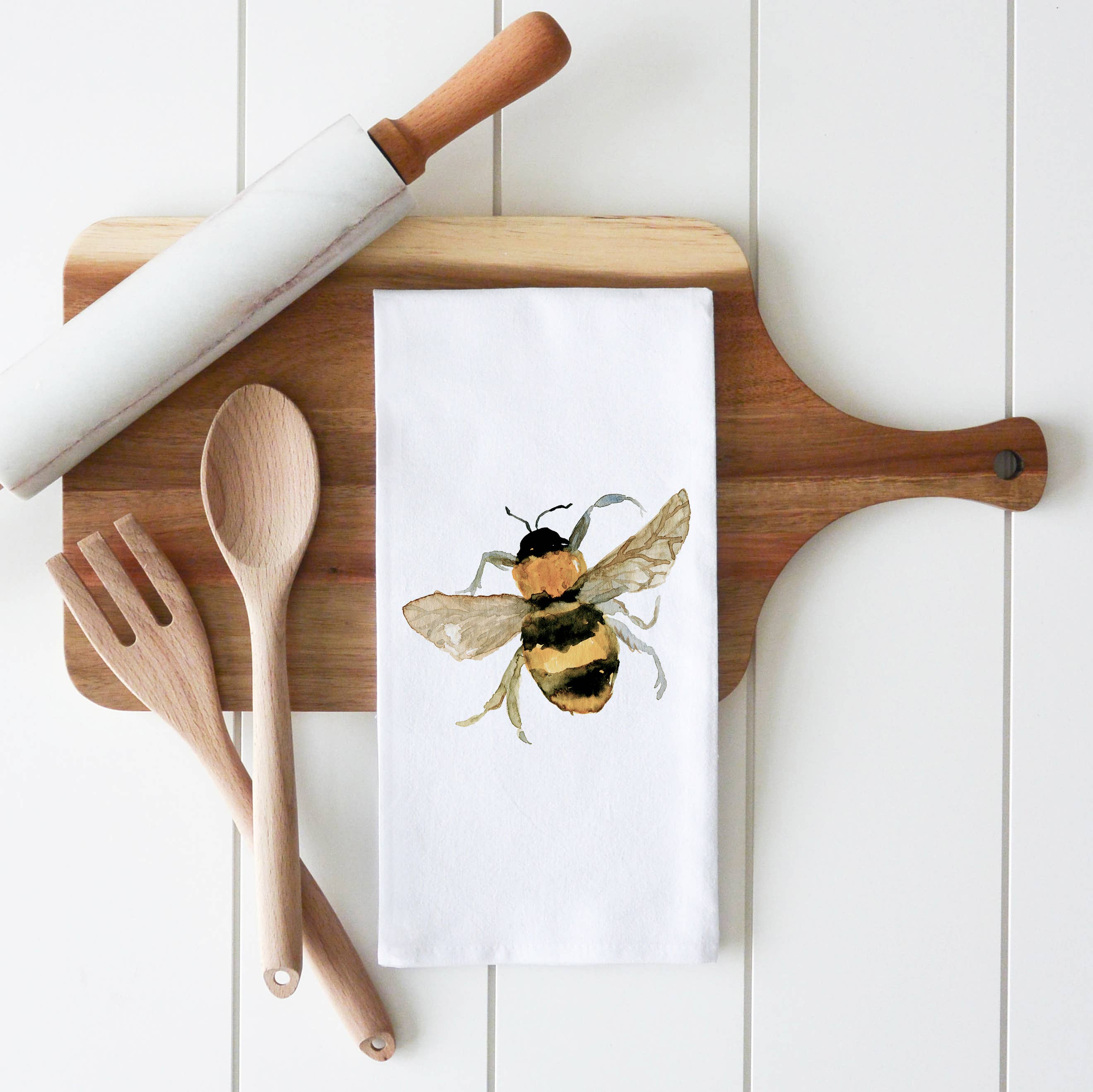 Bumble Bee Tea Towel: White