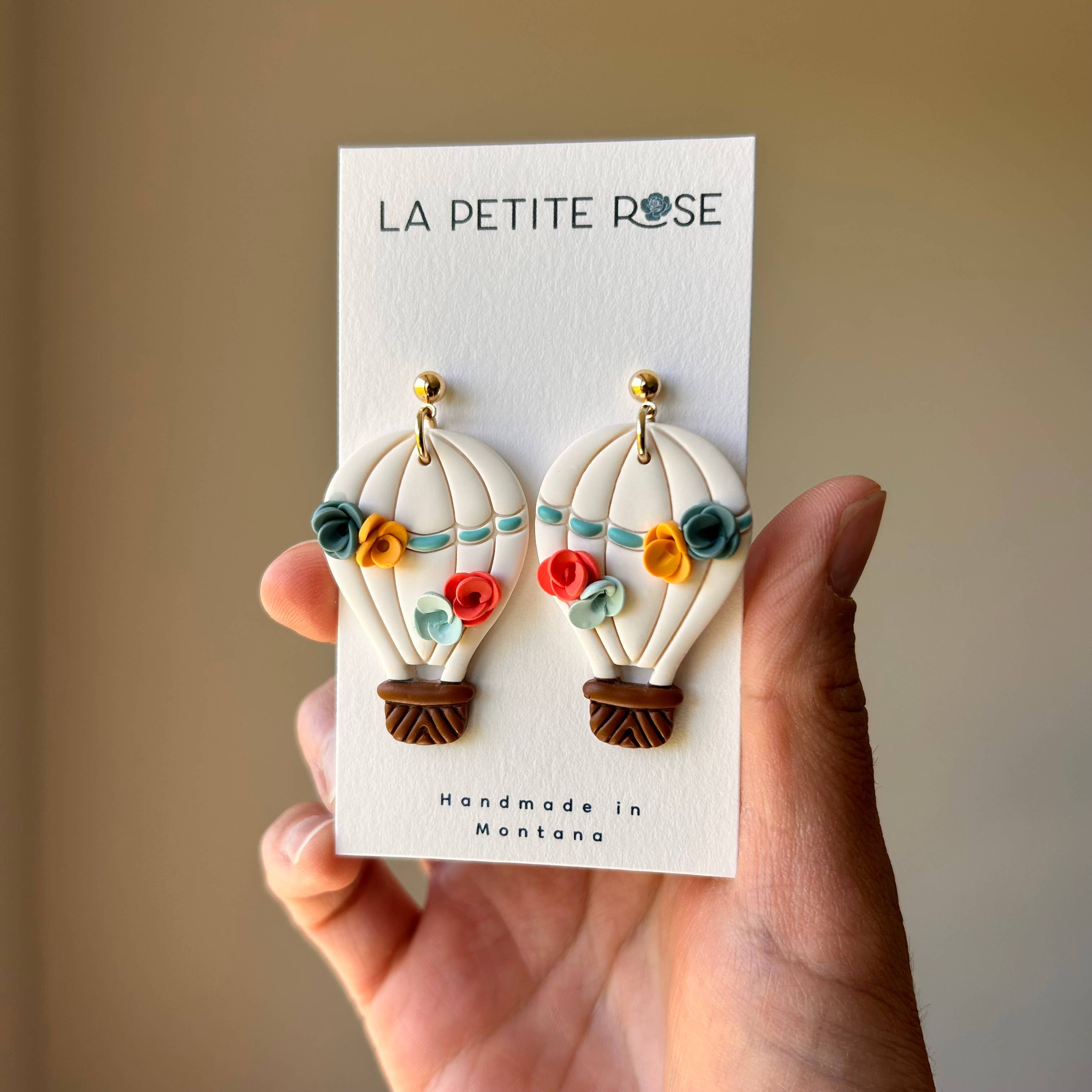 Floral Hot Air Balloon Earrings, Dangle Jewelry 