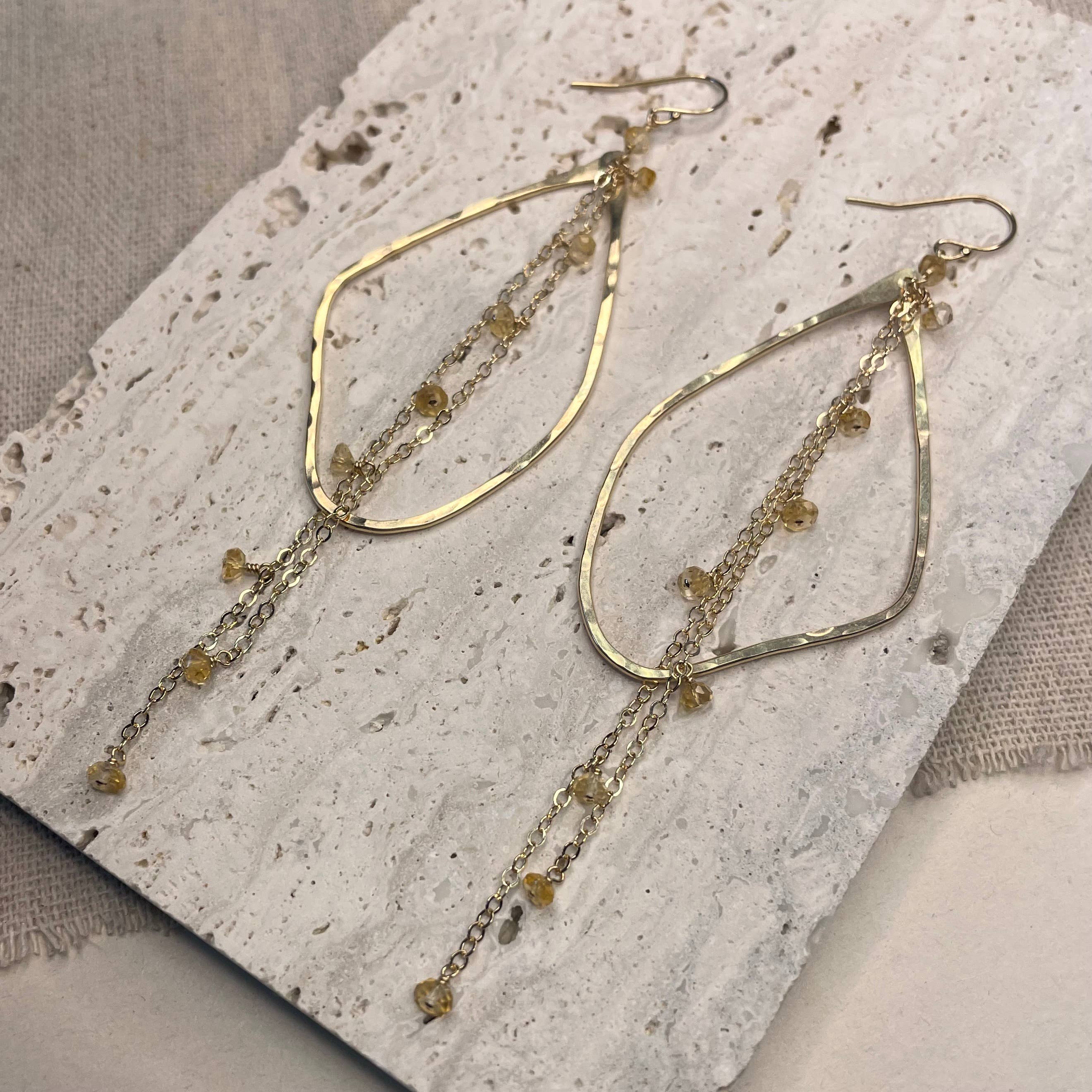 Organic Bead and Chain Earrings: Gold Filled / Moonstone