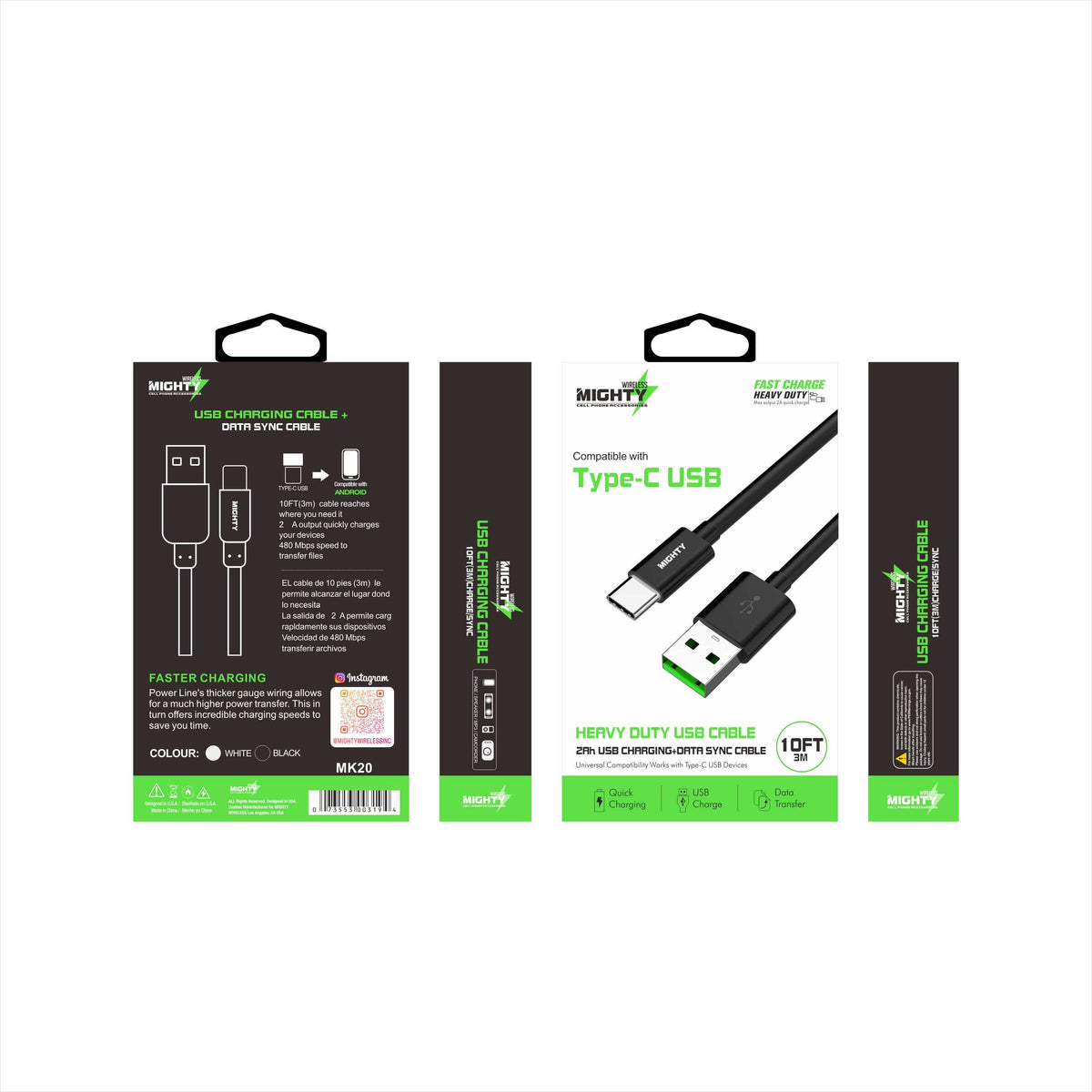 Mighty Fast Charging 10FT Type-C Cable Black MK20