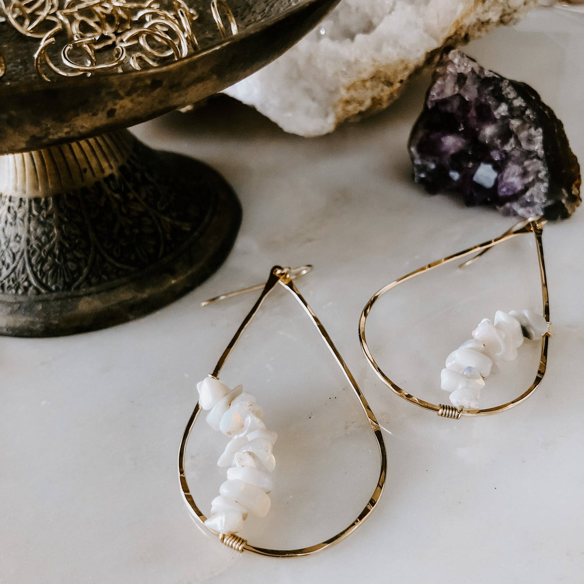 Opal Chip Teardrops: 14k Gold Fill