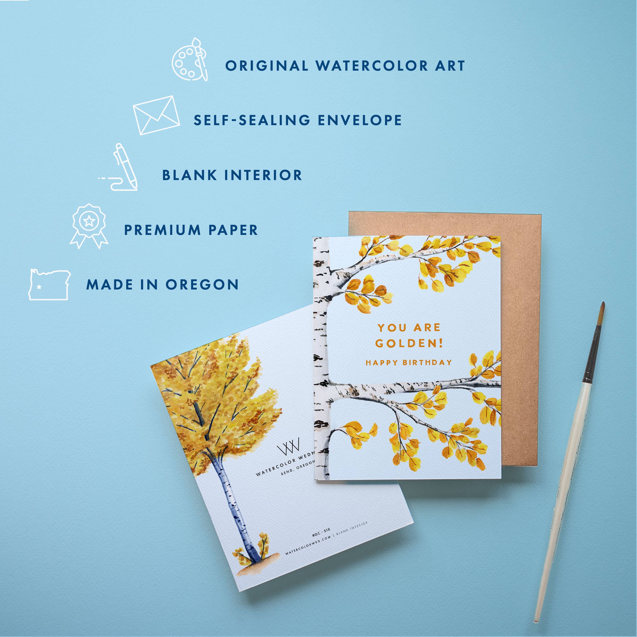 Golden Birthday Card | Aspen Tree Fall Leaves Design