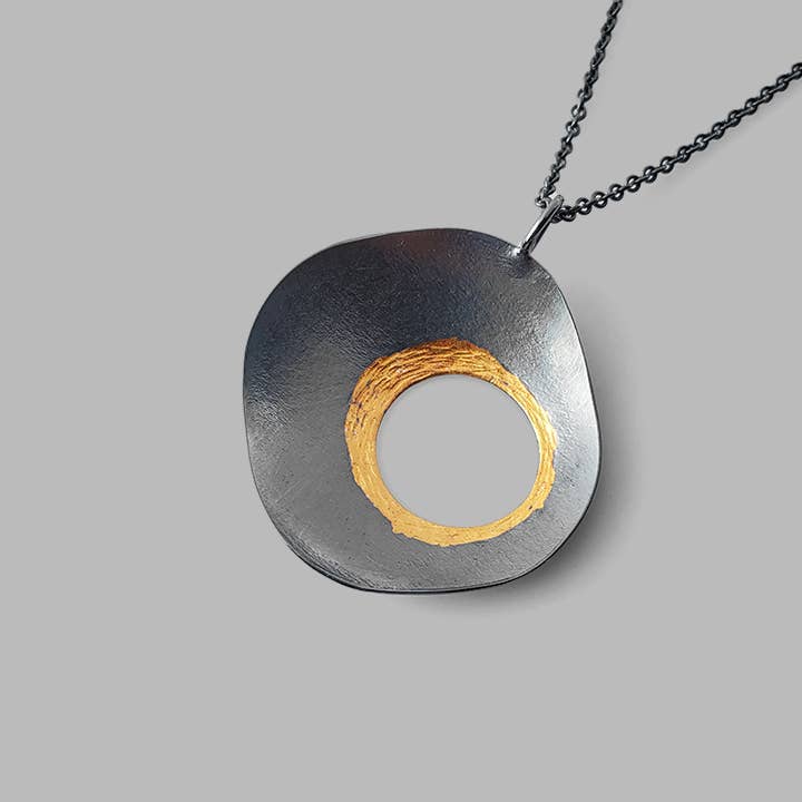 Contemporary oxidized silver and gold Celestial Necklace