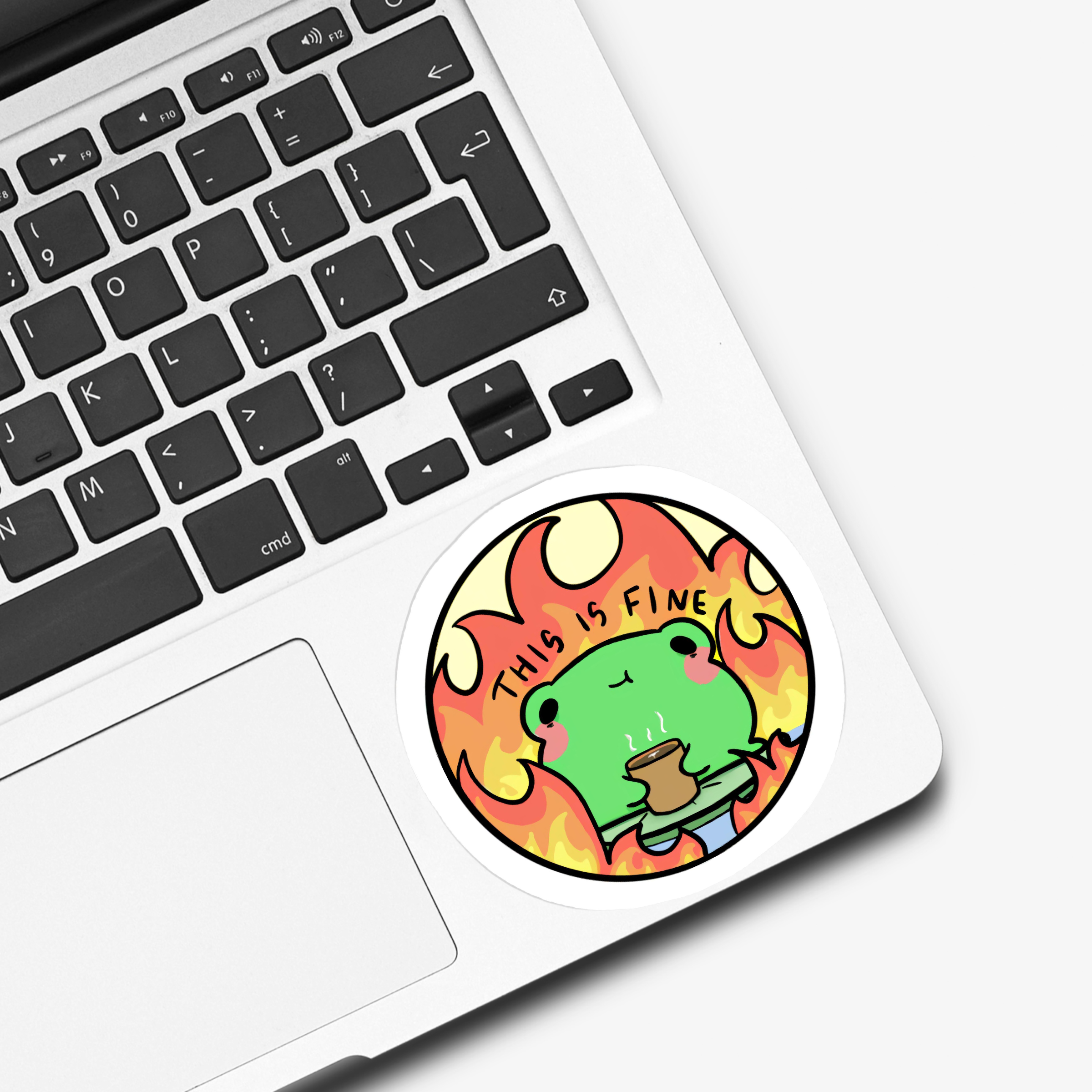 Frog This Is Fine Meme Sticker: Transparent Background