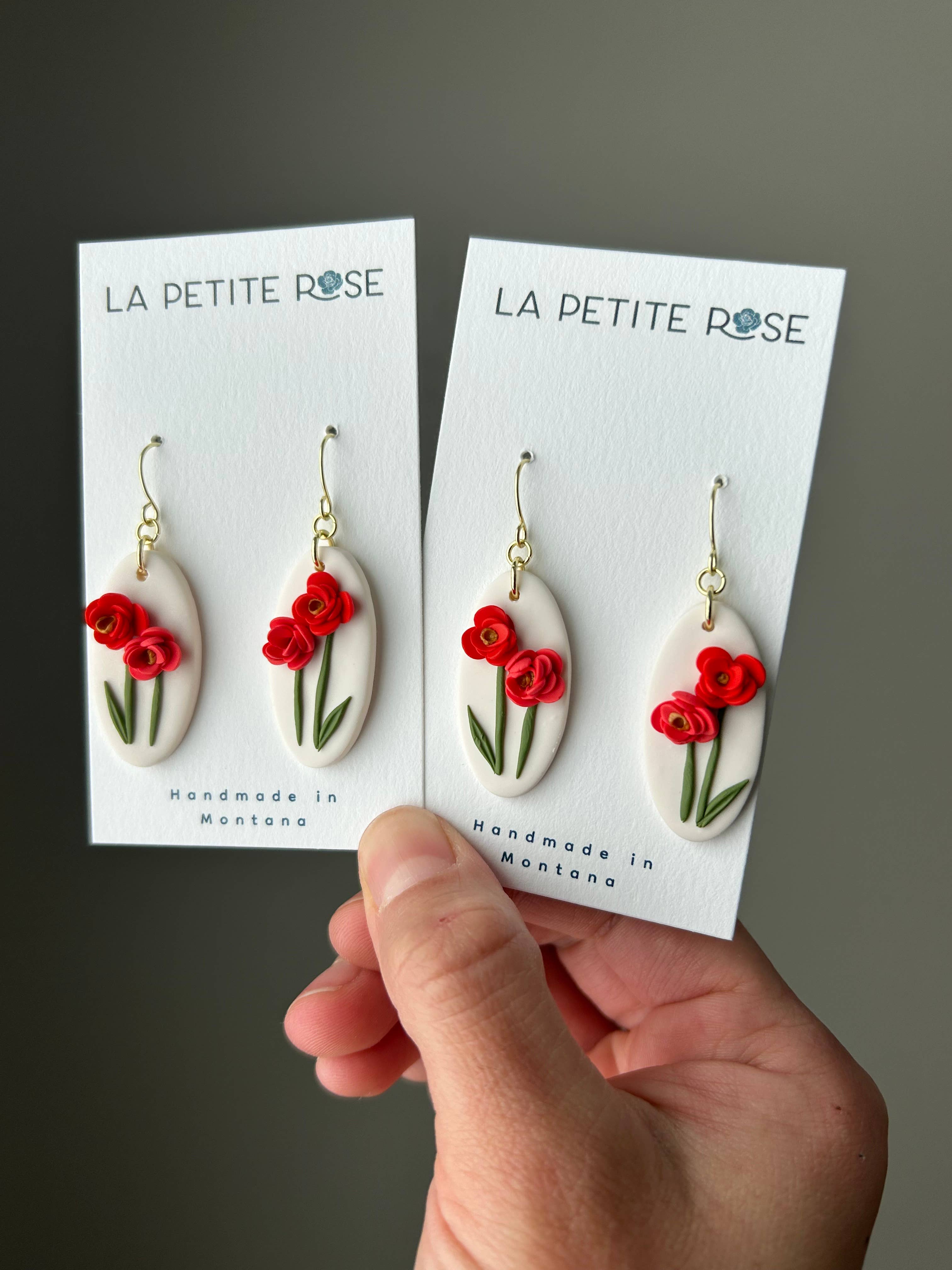 Red & Pink Flower Earrings, Floral Dangles, Montana Made