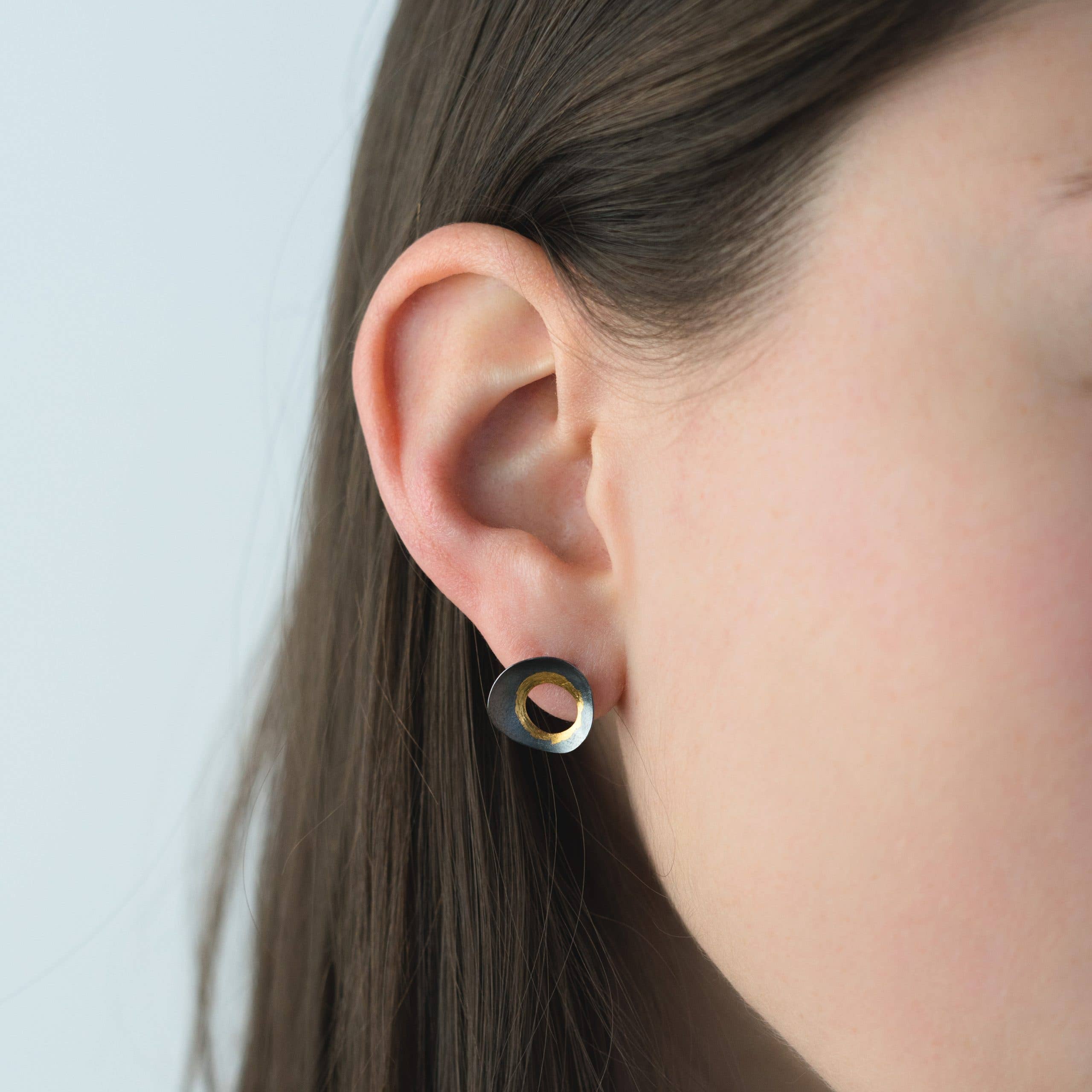 Contemporary oxidized silver and gold Celestial Studs