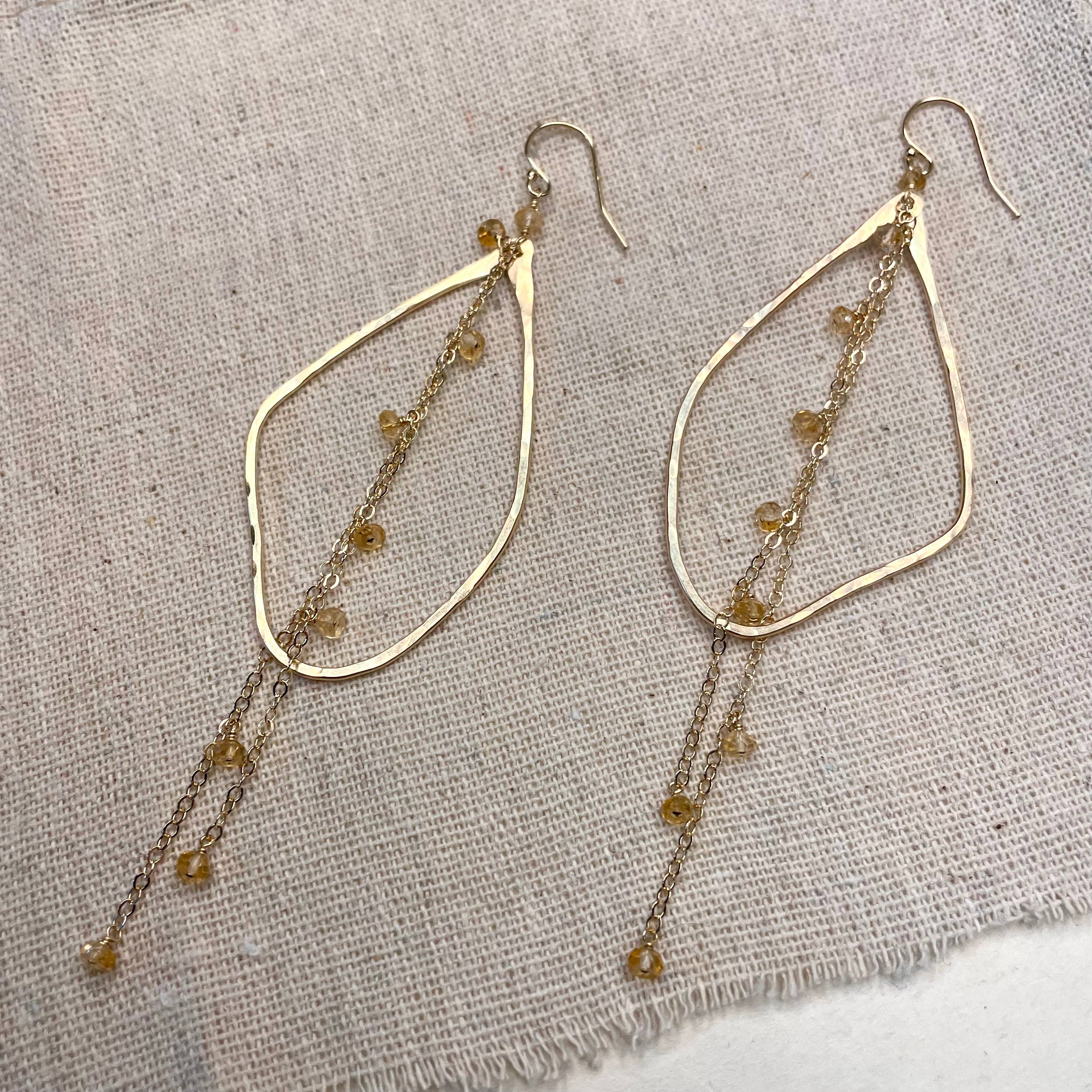 Organic Bead and Chain Earrings: Gold Filled / Moonstone