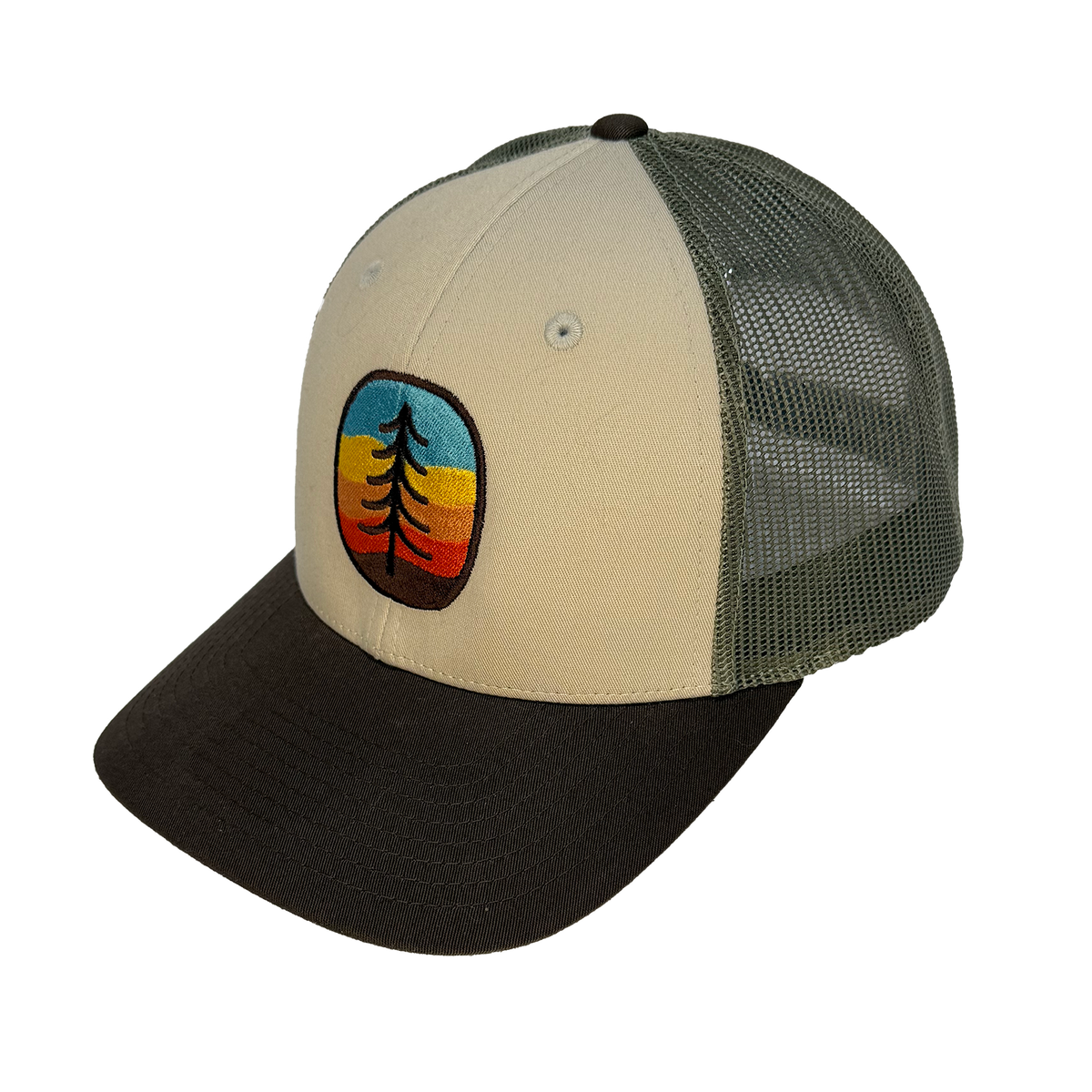 Rainbow Tree Curved Bill Trucker Hat: Black