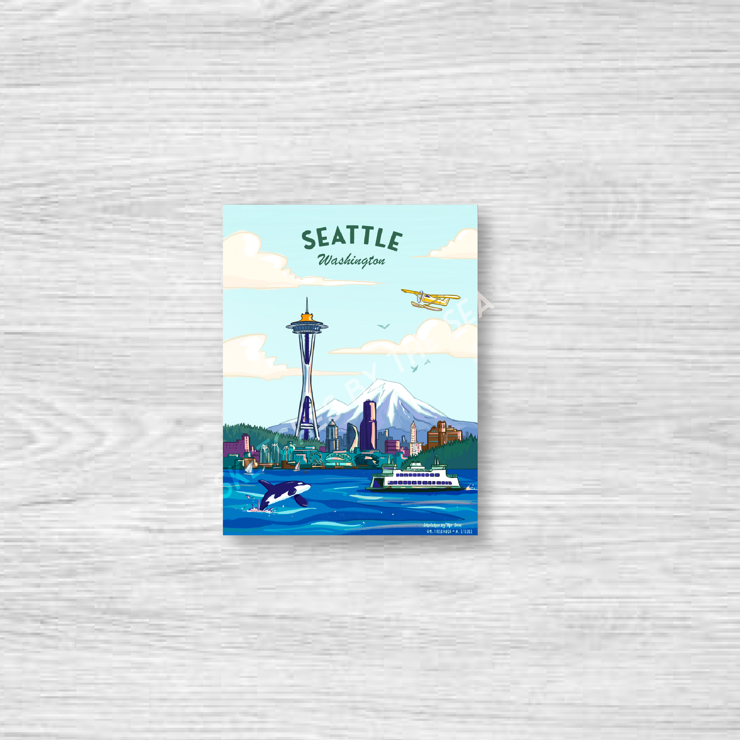 Seattle Retro Luggage Tag Inspired Sticker